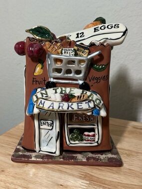 2003 Blue Sky Clayworks Collectible "In the Market" Ceramic Home Decor Cutesy